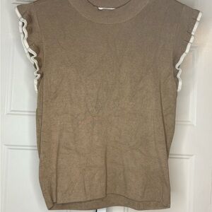 Gilli Beige Knit Ruffle Sleeve Tank Top